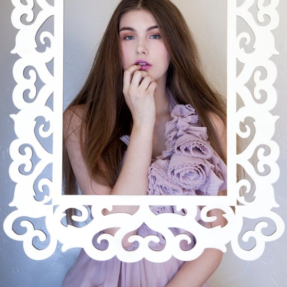 Mauve pale rose sheer mesh romantic flower top - Picture 4 of 7